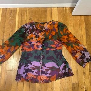 BCBG women’s floral long sleeve sheer blouse top